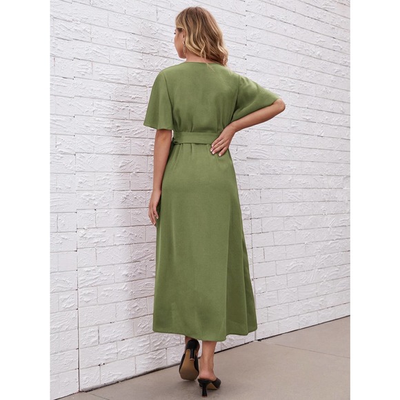 Maternity Flutter Sleeve Belted Wrap Dress pink - Picture 7 of 8